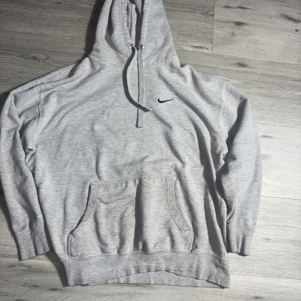 Nike Gray Pullover Hoodie Small Swoosh Logo Kangaroo Pocket